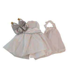 Build-A-Bear Clothes White Wedding Dress Veil & Silver Shoes Outfit BABW